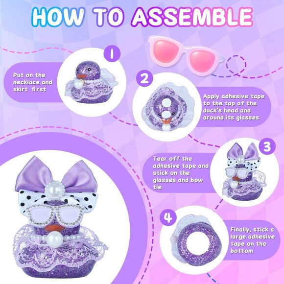 Rubber Duck Dashboard Ornament with Bow, Sunglasses, Necklace & Skirt - Purple - Picture 3 of 4